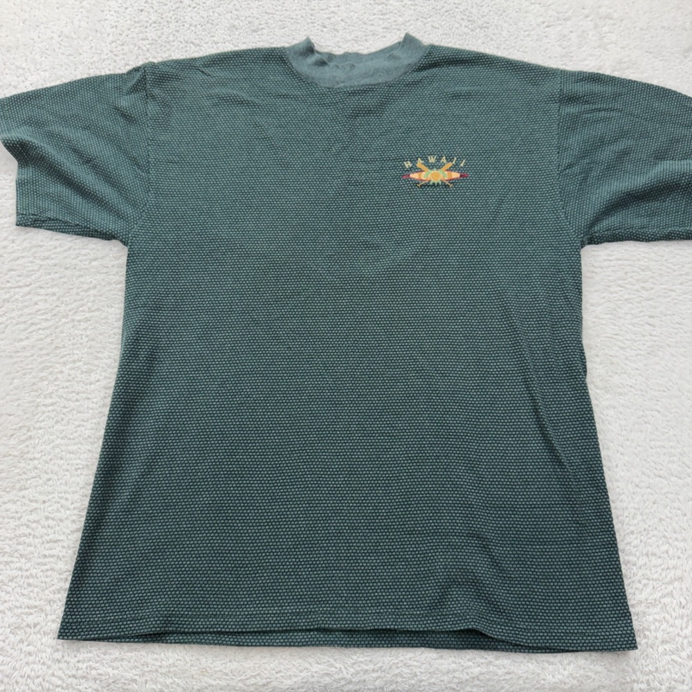 Vintage HL Miller Gold Hawaii Textured Knit T-Shirt Green Mens Large Made in USA